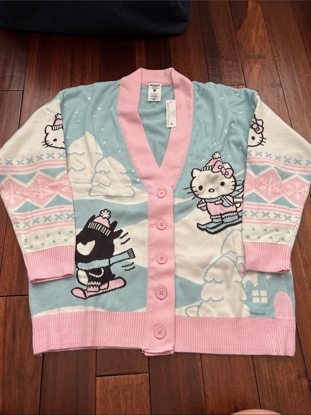 Hello Kitty Pastel Blue & Pink Winter Character Cardigan, NWT, size medium - Picture 4 of 5